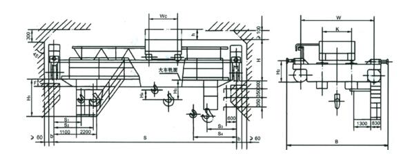 32/5噸、50/10噸雙梁吊鉤橋式起重機結(jié)構(gòu)圖